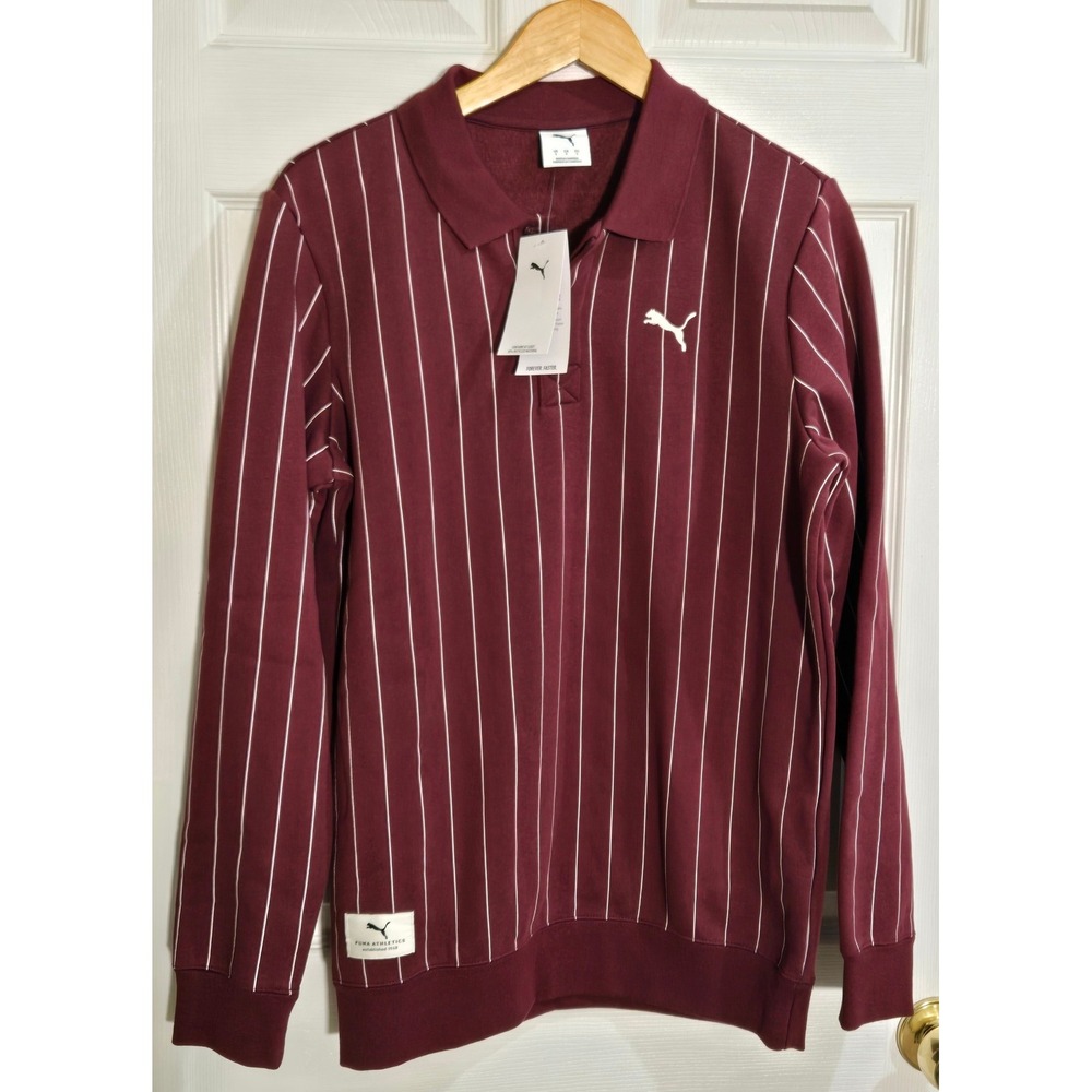 Puma Class Polo FL Mens Ruby Shimmer Pinstripe Fleece Sweatshirt 688216 96 S